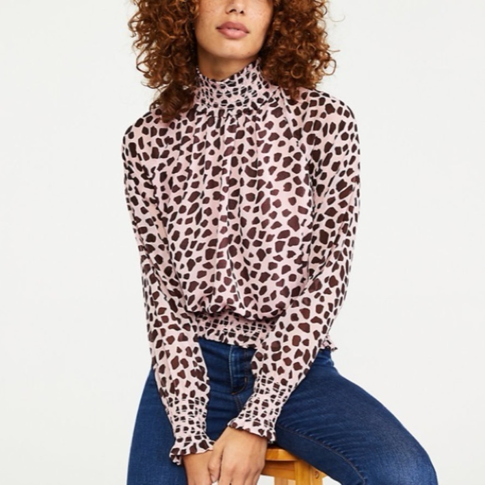 Ann Taylor Leopard Print High Neck Blouse
